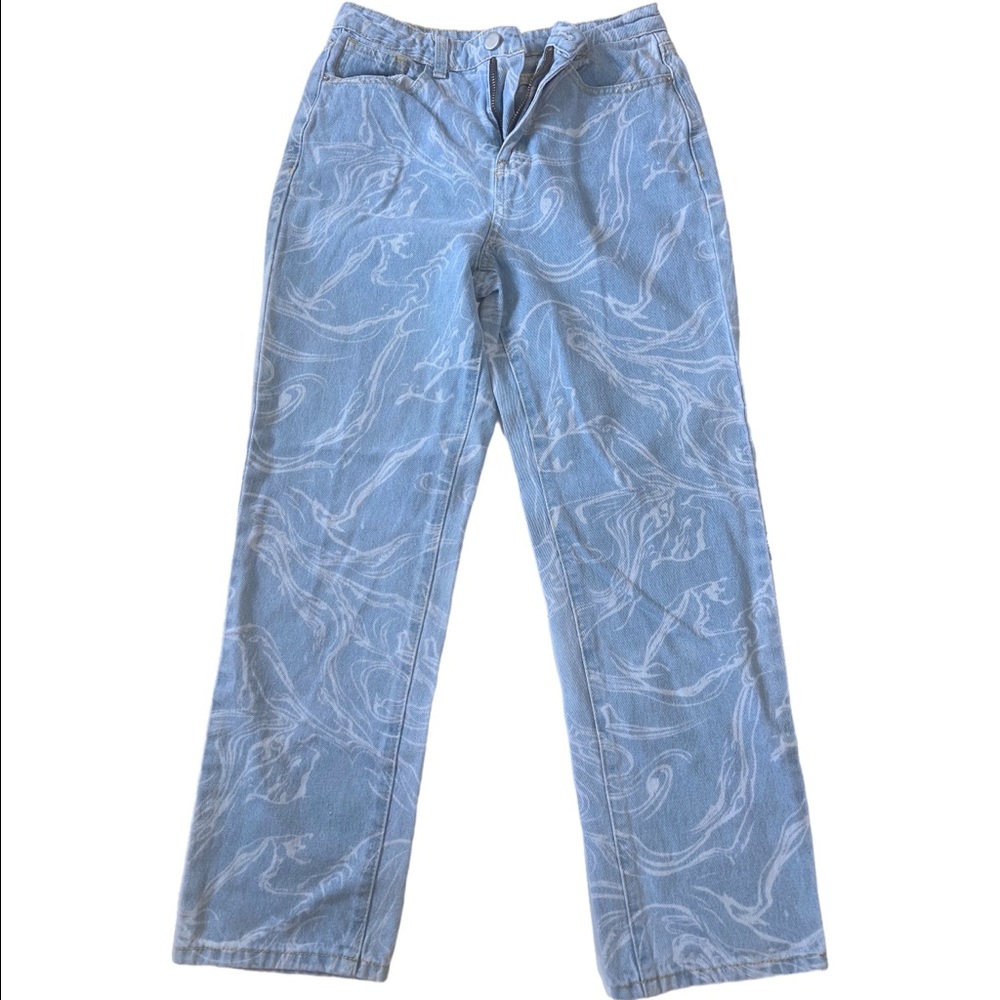 Straight Leg White Marble Jeans